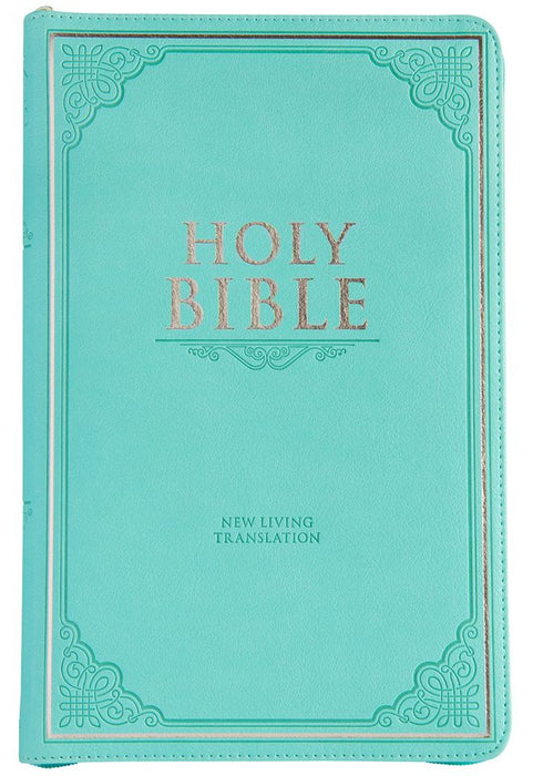 NLT Teal Faux Leather Flexcover Standard Bible Thumb Indexed With Zip