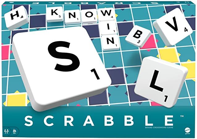 Scrabble Crossword - Classic Board Game - 120 Letter Tiles - 4 Racks - 1 Letter Bag - Instructions Included - for 2 to 4 Players - Gift for Kids 10+