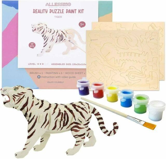 3D Wooden Puzzle With Paints - Tiger