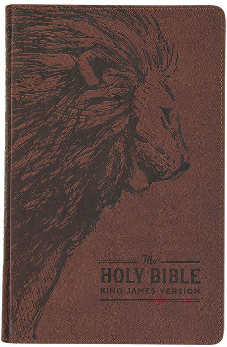 KJV Brown Lion Faux Leather Flexcover Deluxe Gift Bible With Zip