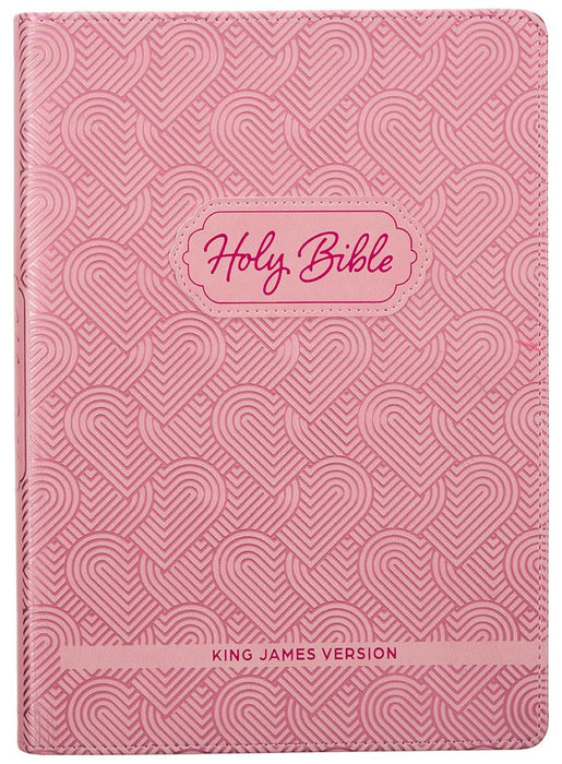 KJV Pink Hearts Faux Leather Flexcover Kids Bible (Large Print)